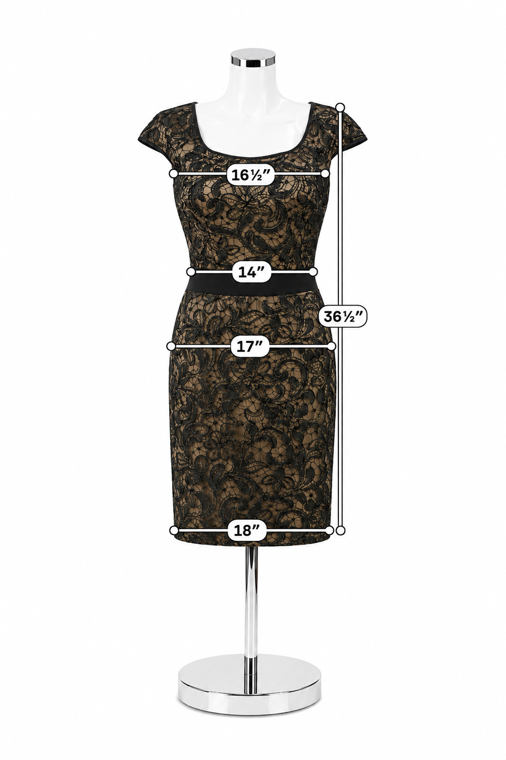 Tadashi Shoji Black &amp; Tan Floral Lace Cap Sleeve Sheath Dress Size 6