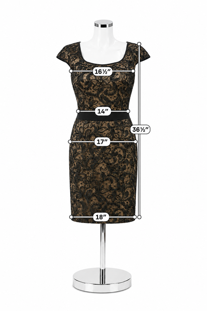 Tadashi Shoji Black &amp; Tan Floral Lace Cap Sleeve Sheath Dress Size 6