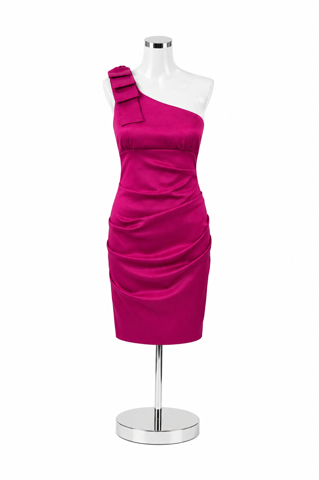 Cache One Shoulder Ruched Bodycon Cocktail Dress Magenta Size 8