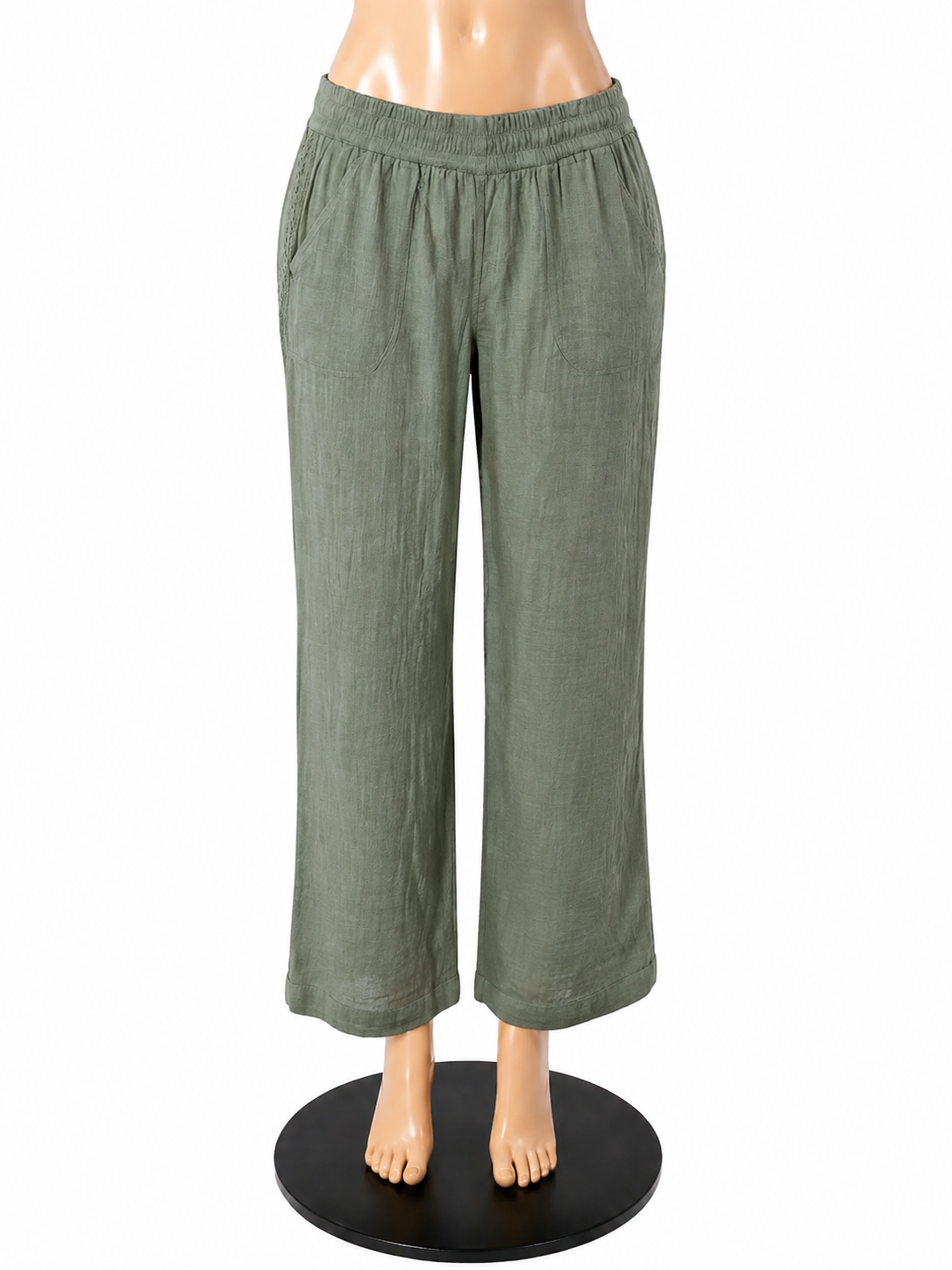Aerie Crinkle Gauze Wide Leg Pants Olive Green Size L NWT