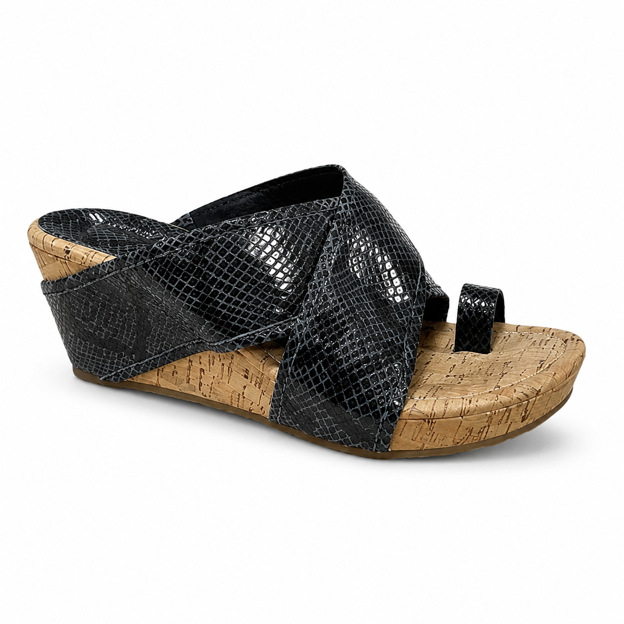 Donald Pliner Fifi Snake Print Cork Wedge Sandals Blue Black Size 7.5 - ONLINE ONLY