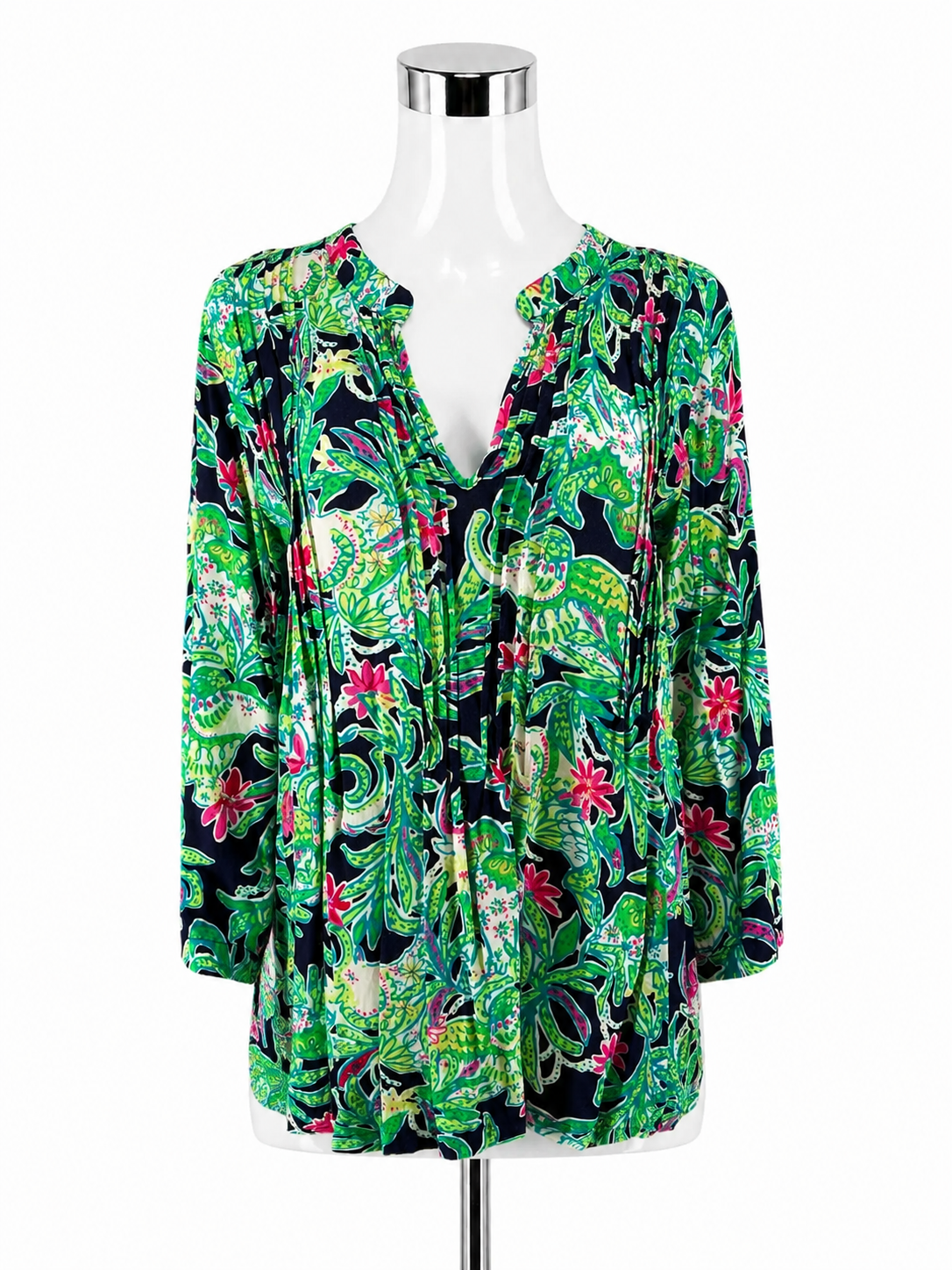 Lilly Pulitzer Matilda Tunic Top Pop Pop Print V-Neck Blouse Size Large