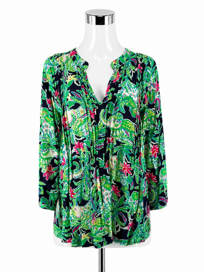 Lilly Pulitzer Matilda Tunic Top Pop Pop Print V-Neck Blouse Size Large