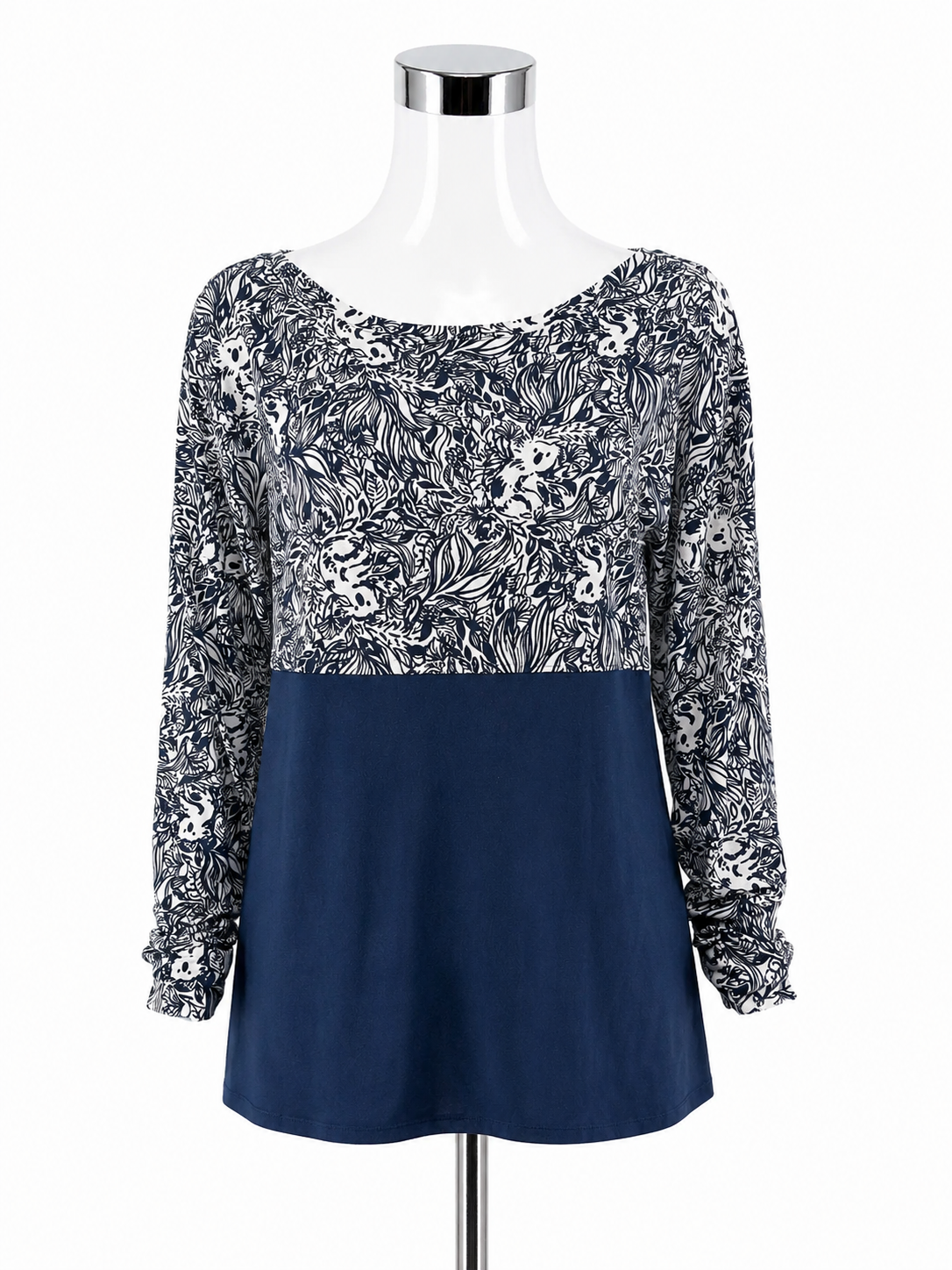 Lilly Pulitzer Kylar Colorblock Tunic Top Navy White Botanical Large