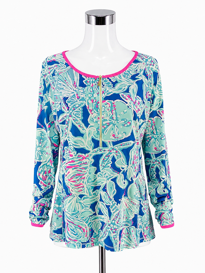 Lilly Pulitzer Luxletic Weekender Half-Zip Pullover Shell of a Time Print Size XL