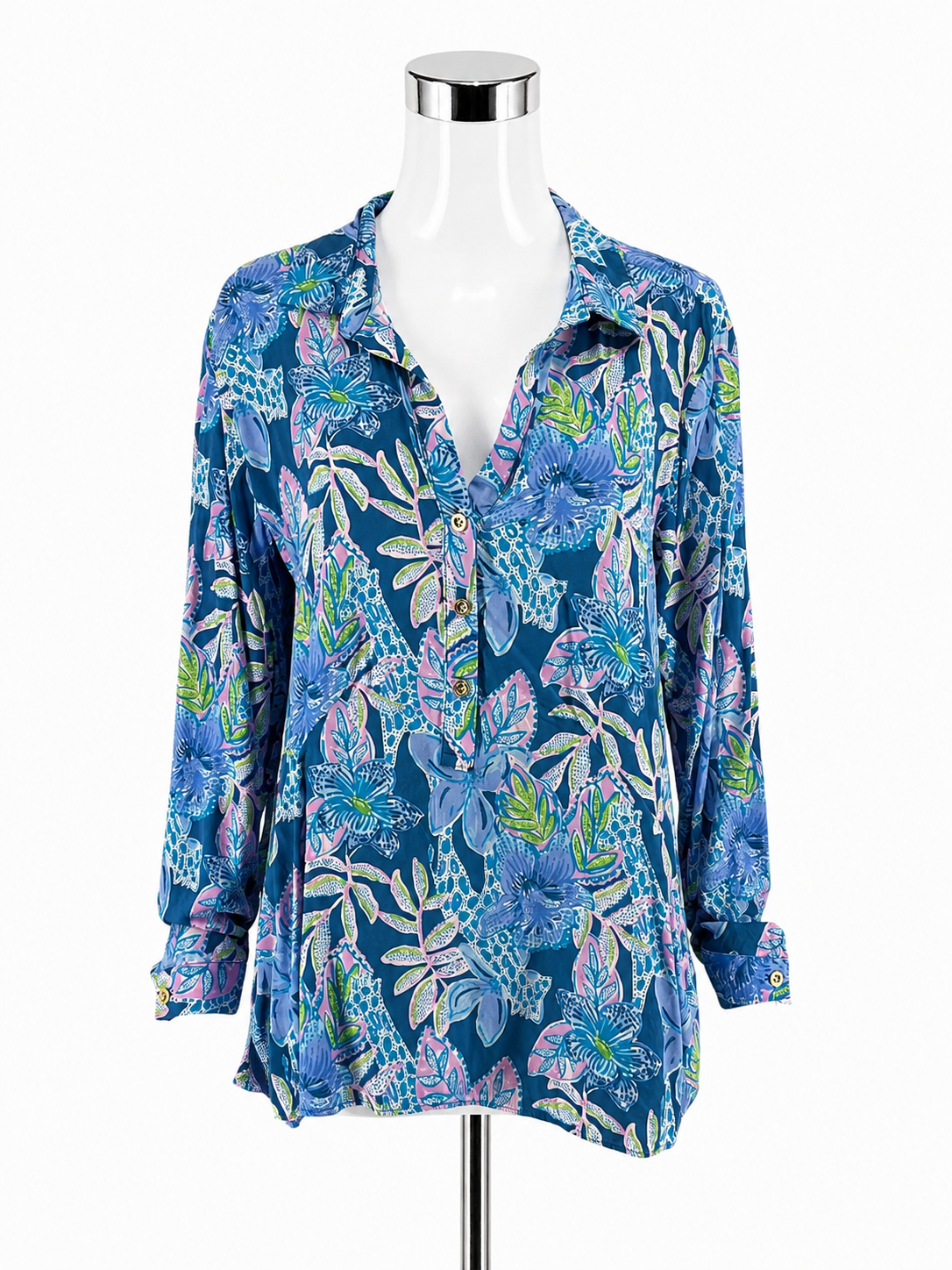 Lilly Pulitzer Tatum Tunic Top Seaing Things Floral Blouse Size Large