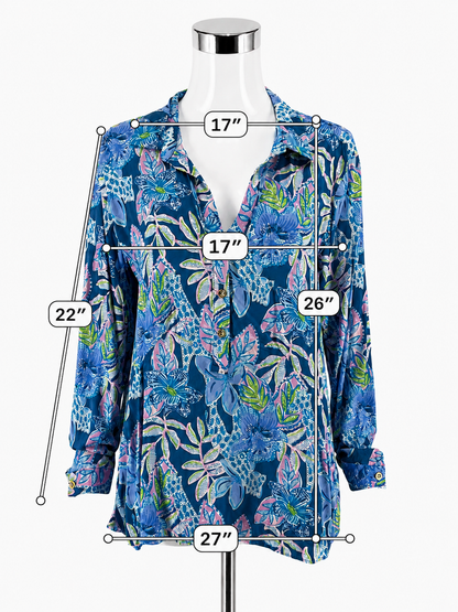 Lilly Pulitzer Tatum Tunic Top Seaing Things Floral Blouse Size Large