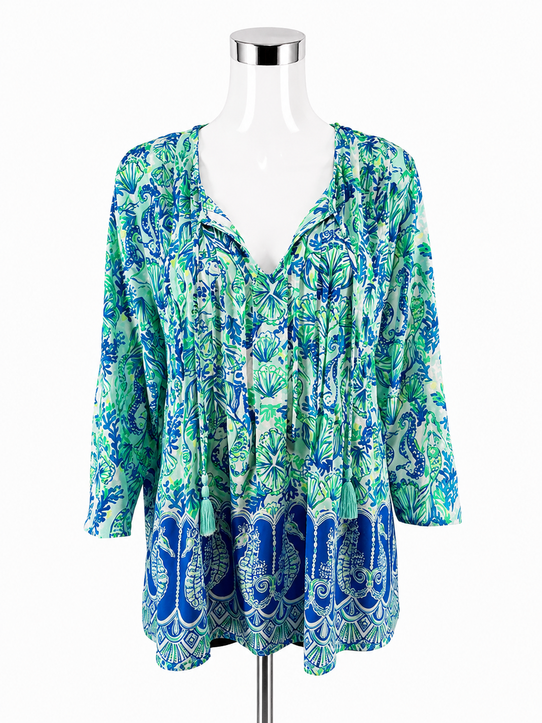 Lilly Pulitzer Elsa Tunic Top Hook Line Sinker Print Blue Green Size Large