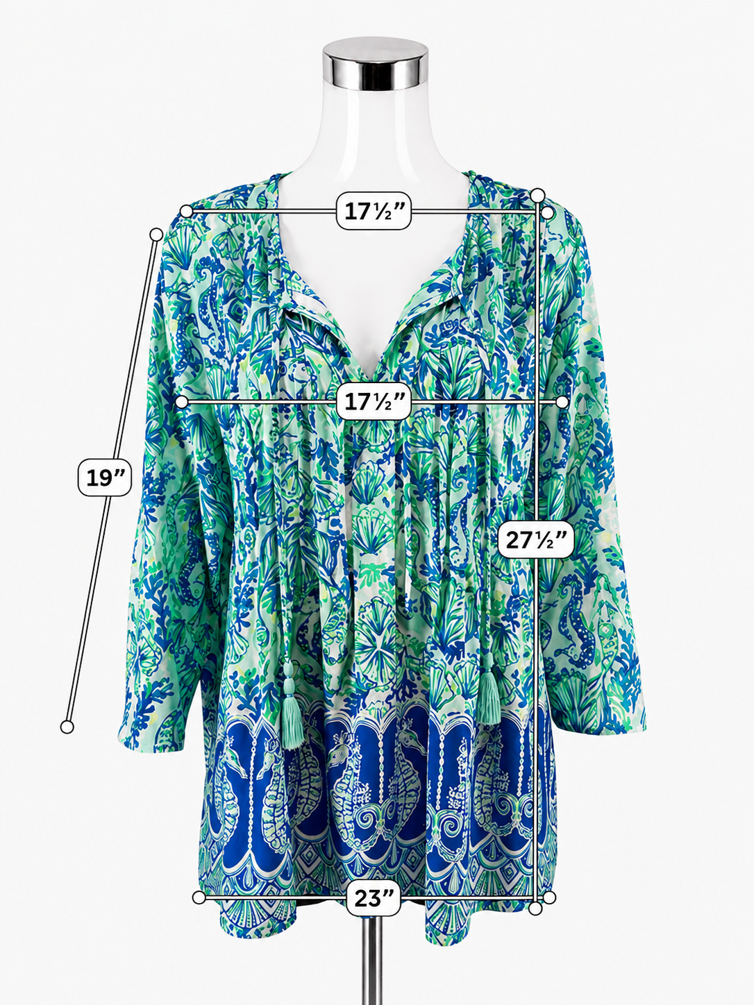 Lilly Pulitzer Elsa Tunic Top Hook Line Sinker Print Blue Green Size Large