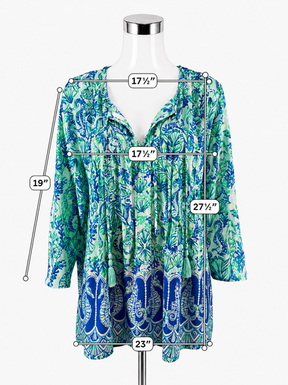 Lilly Pulitzer Elsa Tunic Top Hook Line Sinker Print Blue Green Size Large