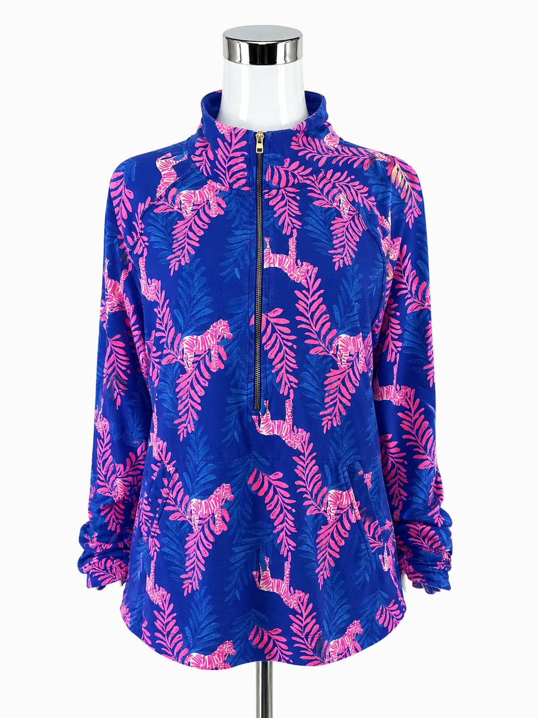 Lilly Pulitzer Skipper Popover Blue Skies Pink Zebra Half Zip Top Size Large