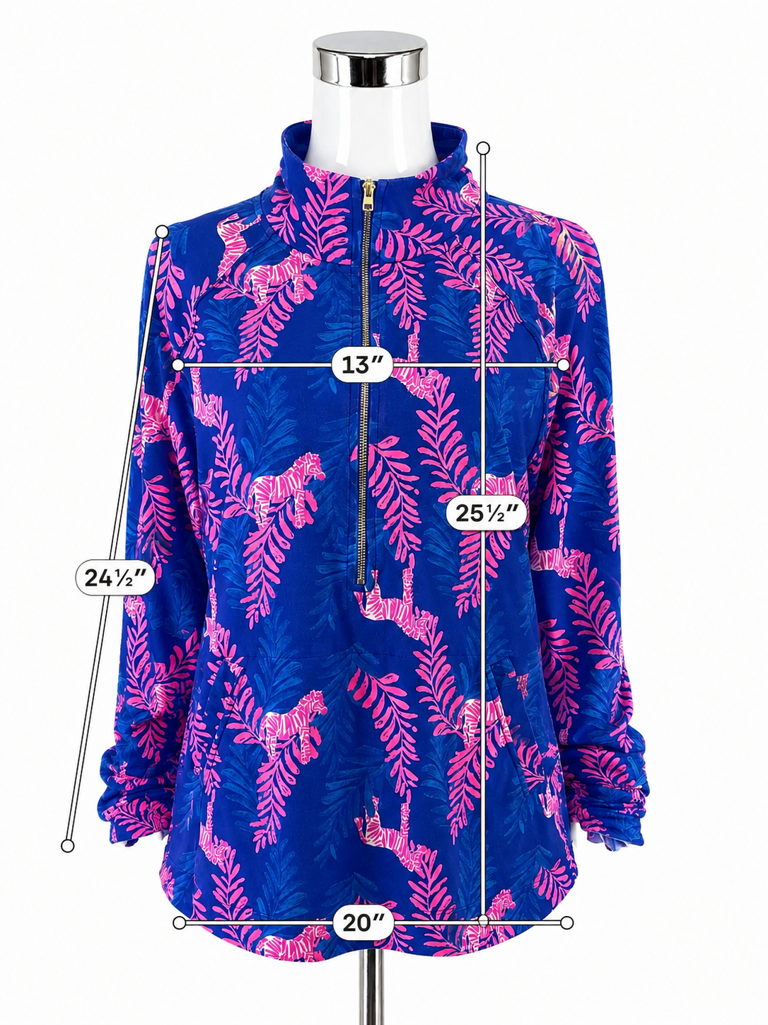 Lilly Pulitzer Skipper Popover Blue Skies Pink Zebra Half Zip Top Size Large