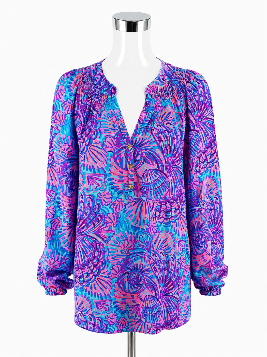Lilly Pulitzer Elsa Silk Top Macaw Blue Big Flirt Blouse Size Large