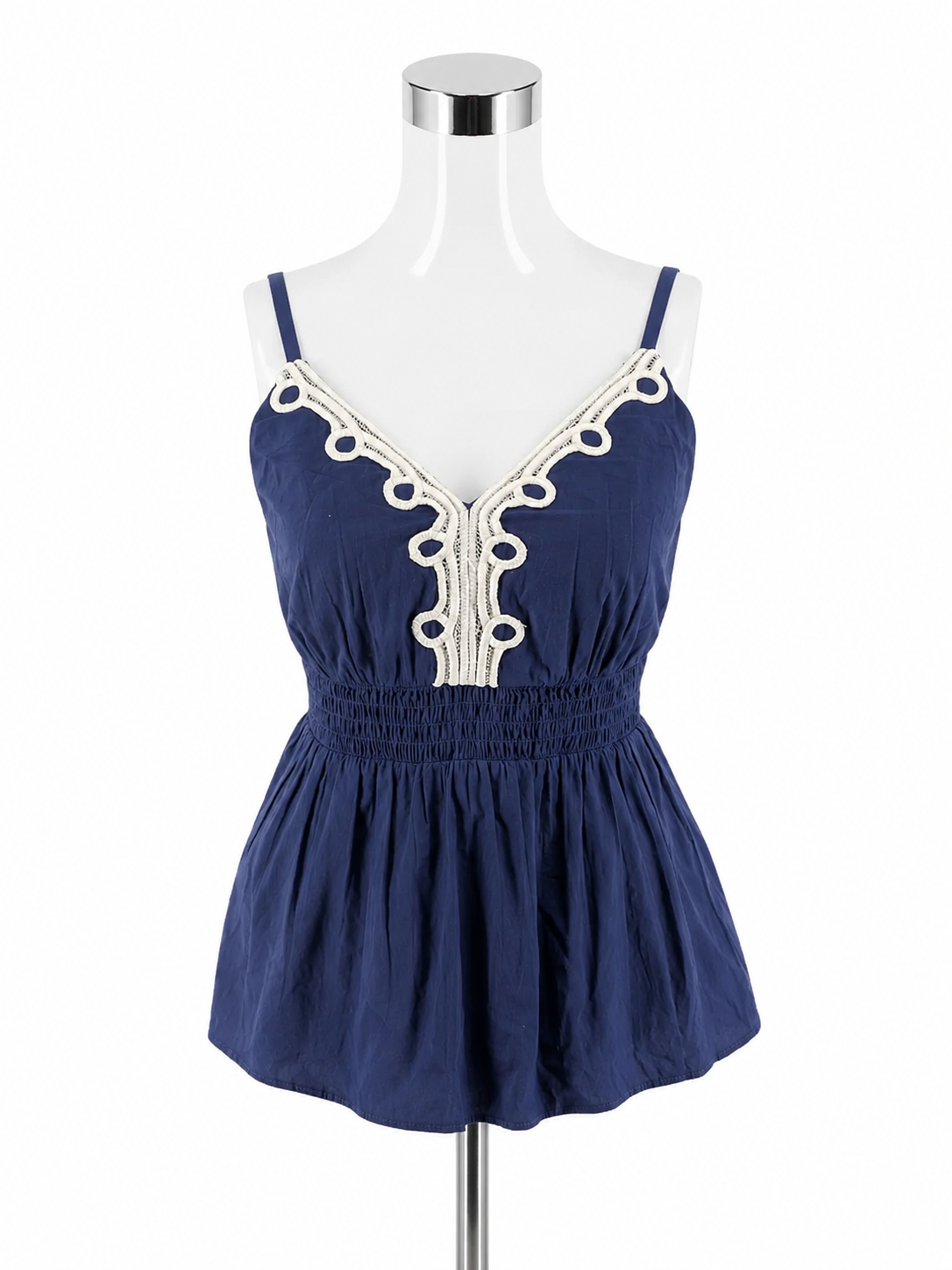 Lilly Pulitzer Artisan Top Navy White Crochet Trim Peplum Cami Size 2