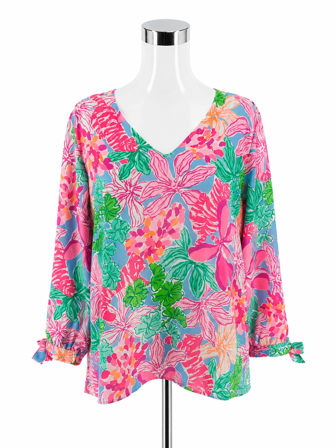 Lilly Pulitzer Katrina Tunic Top Floral Print Pink Blue Size Large