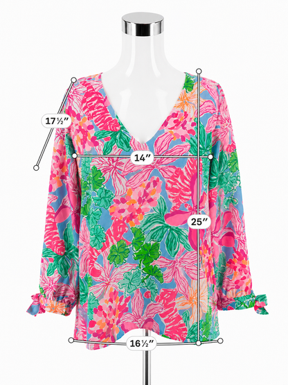 Lilly Pulitzer Katrina Tunic Top Floral Print Pink Blue Size Large