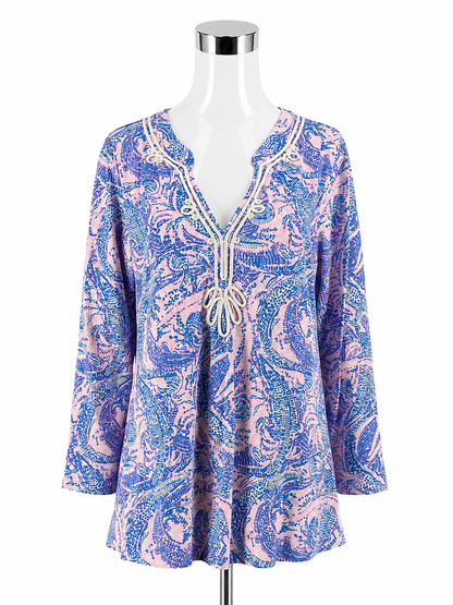 Lilly Pulitzer Nevie Top in Bennet Blue Get Trunky Print Size Large