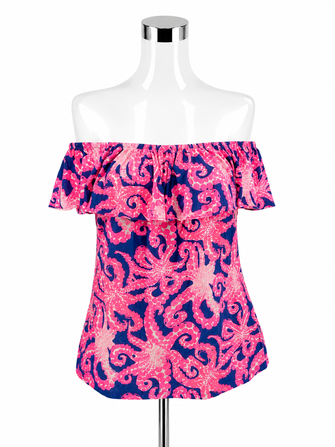 Lilly Pulitzer Sloane Off The Shoulder Top Upstairs Downstairs Print Size Large