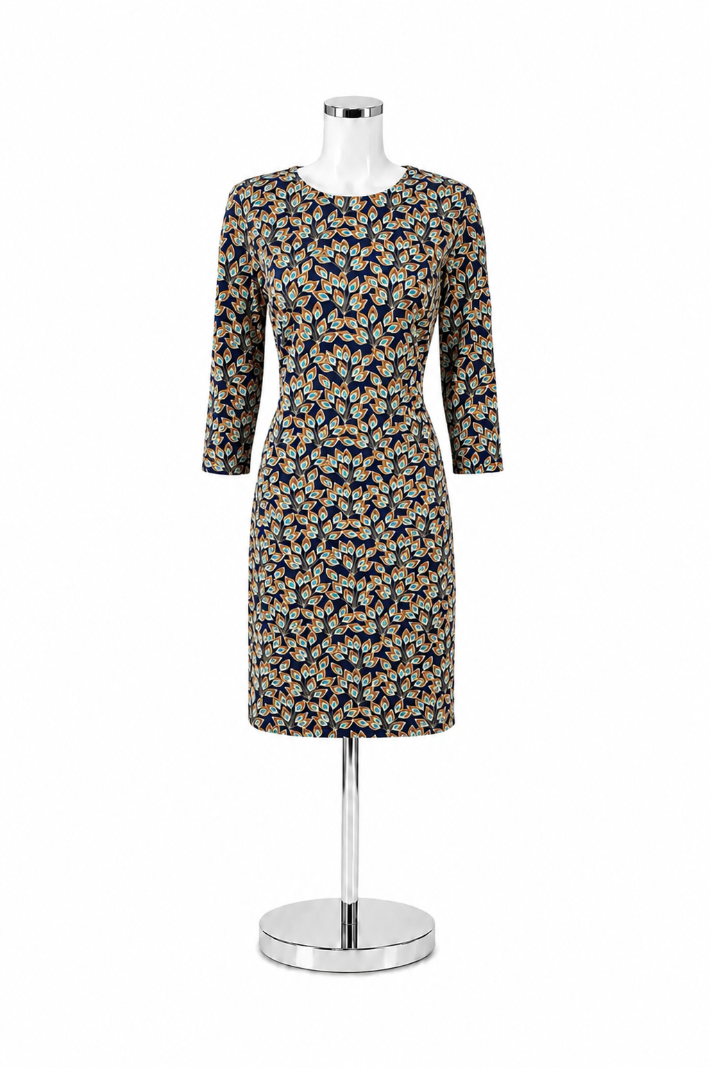 J. McLaughlin Catalina Cloth Leaf Print Sheath Dress Navy Size Medium