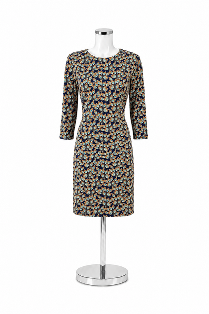 J. McLaughlin Catalina Cloth Leaf Print Sheath Dress Navy Size Medium