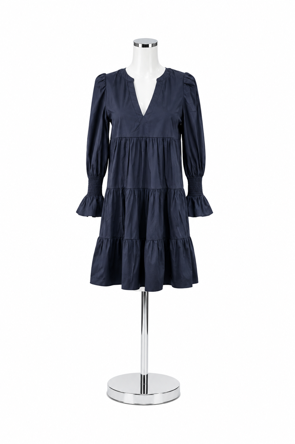 Pomander Place Navy Tiered Tunic Dress Long Sleeve Cotton Size Small