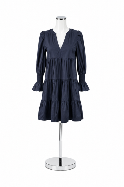 Pomander Place Navy Tiered Tunic Dress Long Sleeve Cotton Size Small
