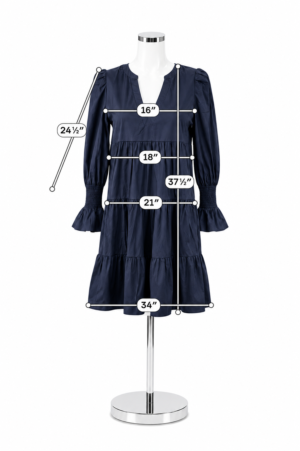 Pomander Place Navy Tiered Tunic Dress Long Sleeve Cotton Size Small
