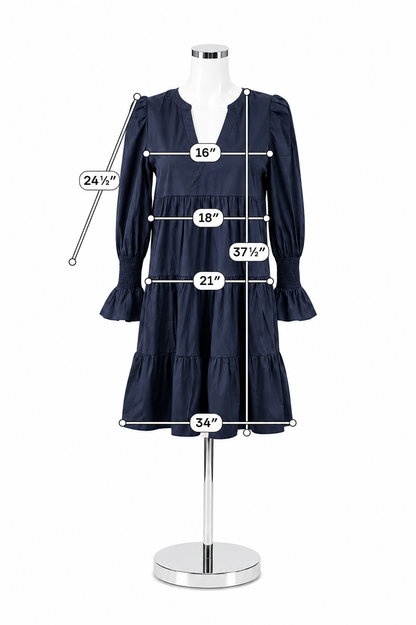Pomander Place Navy Tiered Tunic Dress Long Sleeve Cotton Size Small