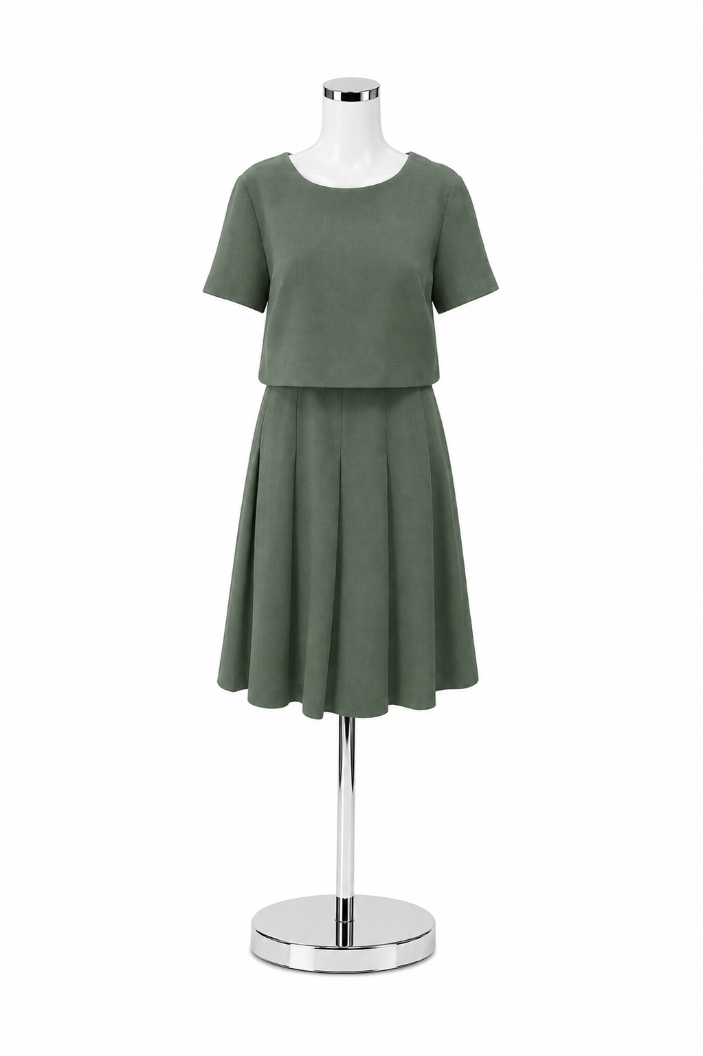 Lafayette 148 New York Green Wool Crepe Pleated Midi Dress Size 6
