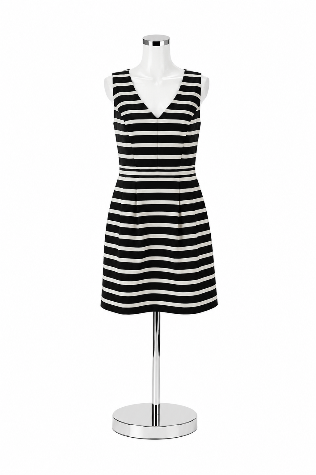 J. Crew V-Neck Stripe A-Line Dress Black Silver Sleeveless Size 6