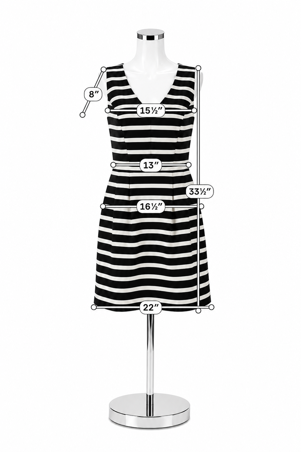 J. Crew V-Neck Stripe A-Line Dress Black Silver Sleeveless Size 6