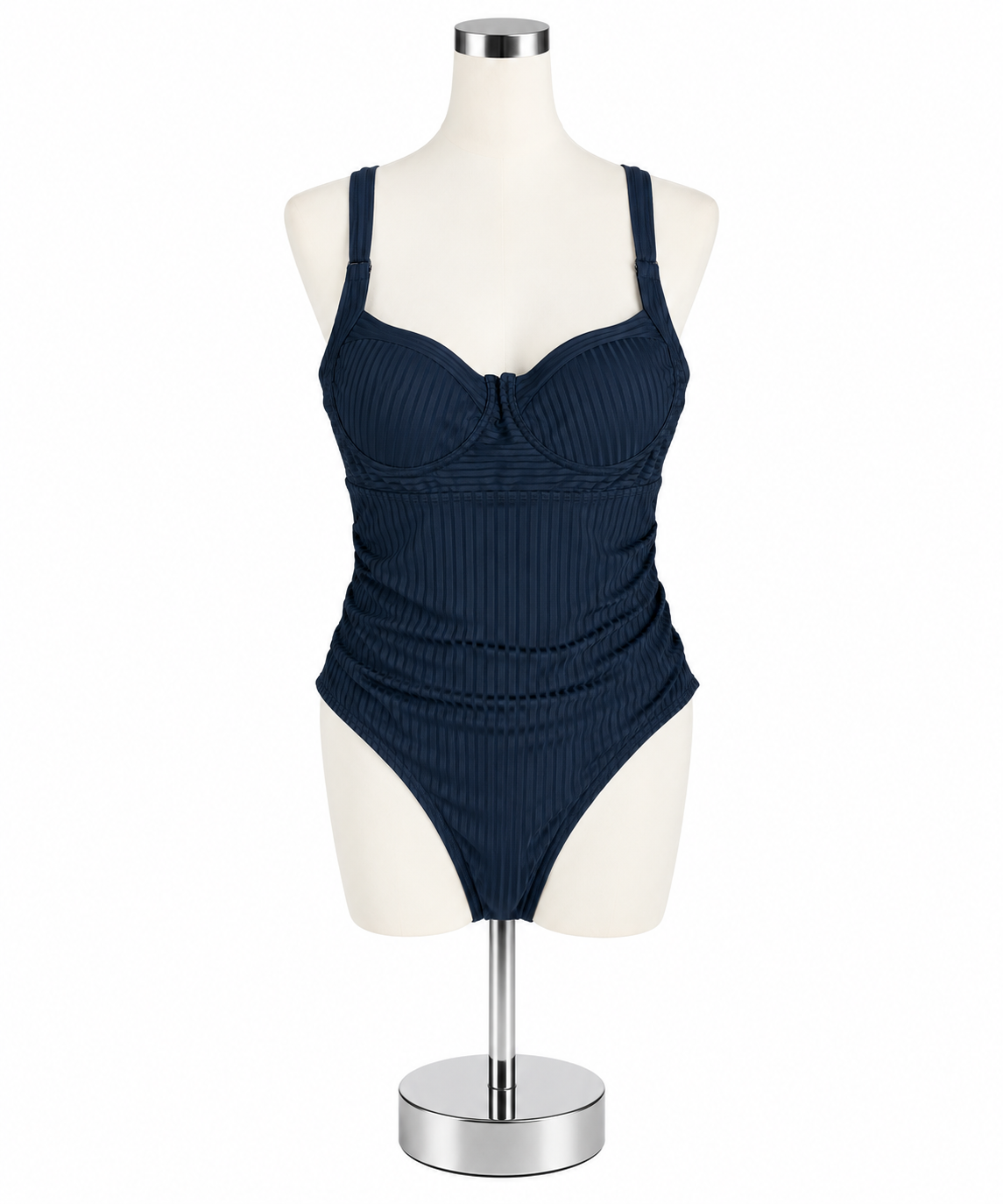 Aumora Black Ribbed Ruched Tummy Control One-Piece Swimsuit NWT Size XL - ONLINE ONLY