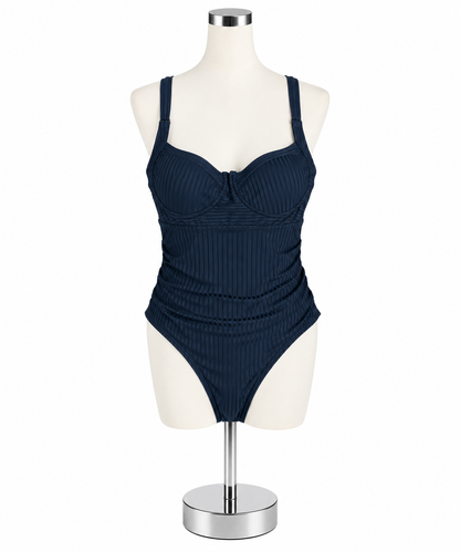 Aumora Black Ribbed Ruched Tummy Control One-Piece Swimsuit NWT Size XL - ONLINE ONLY