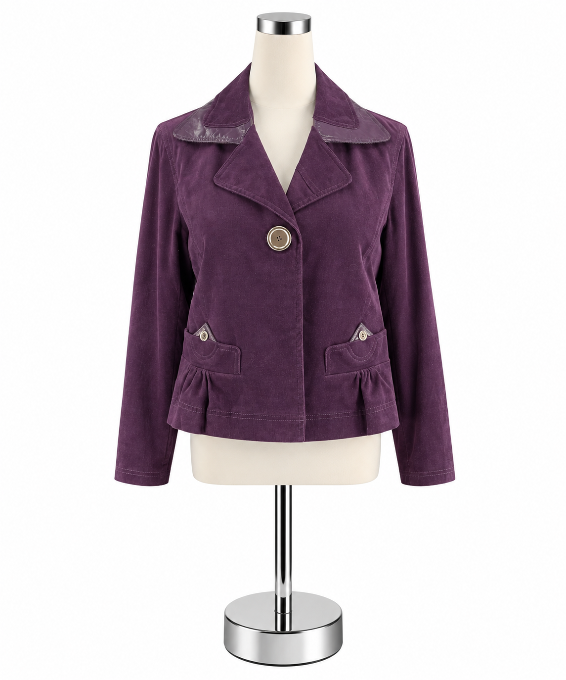 ttw by claudia brown Purple Corduroy Faux Patent Leather Trim Jacket | Size Small