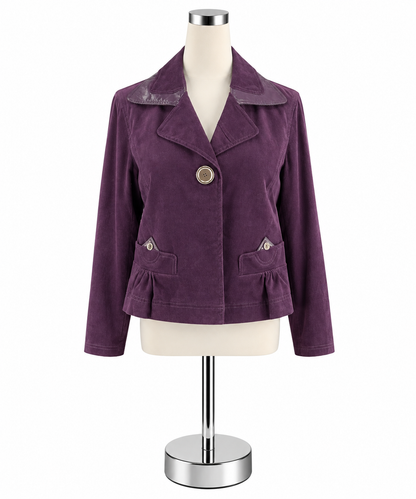 ttw by claudia brown Purple Corduroy Faux Patent Leather Trim Jacket | Size Small