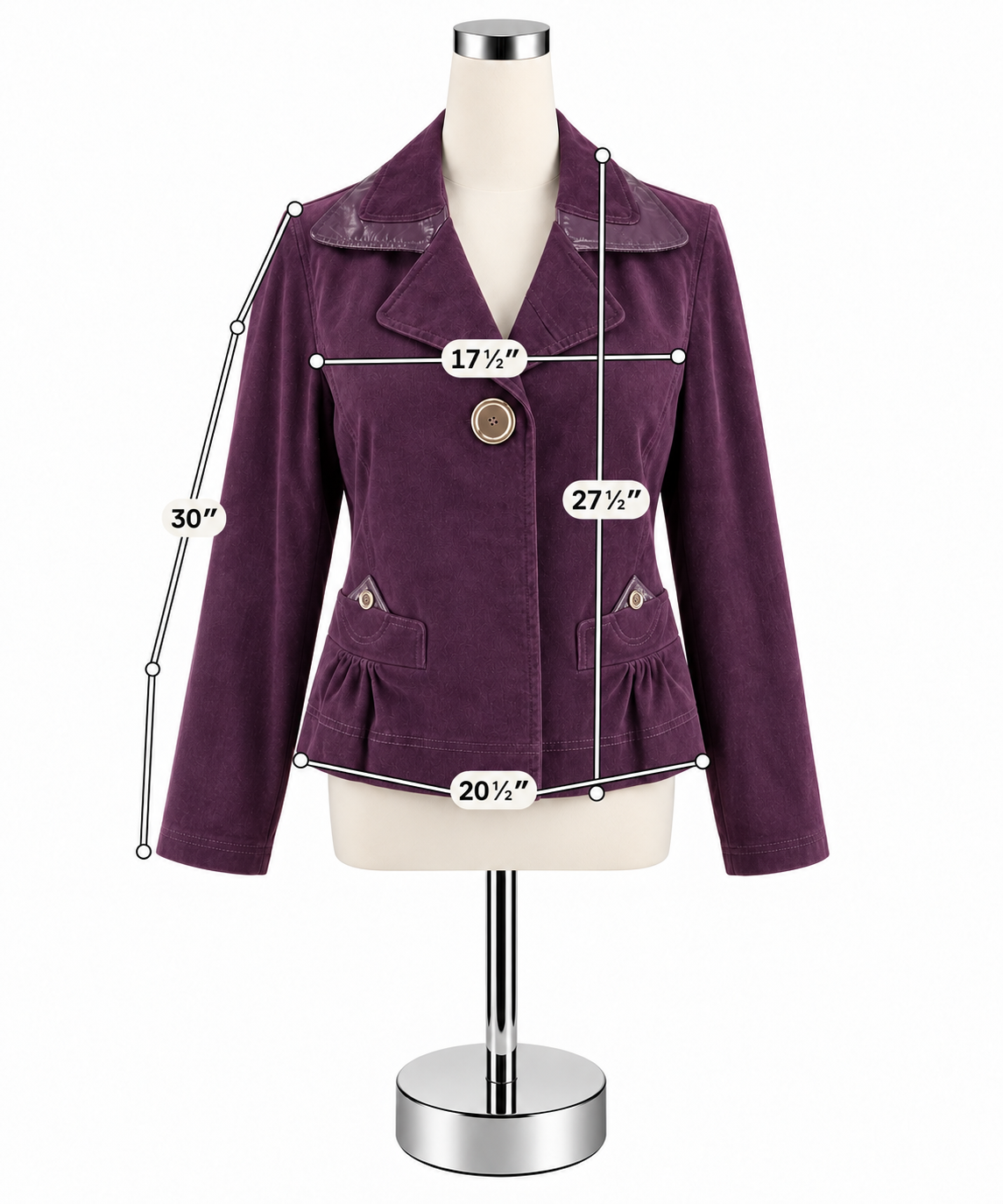 ttw by claudia brown Purple Corduroy Faux Patent Leather Trim Jacket | Size Small