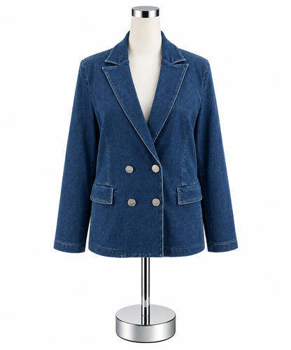 J. McLaughlin Lexington Double-Breasted Denim Blazer Size 6