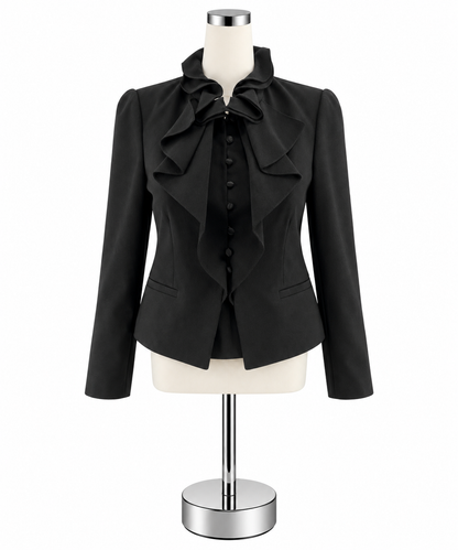 Rebecca Taylor Black Lambswool Ruffle Front Blazer Jacket Size 4