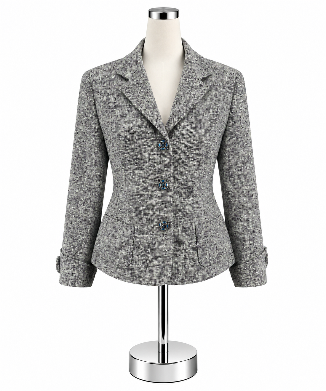 Josephine Chaus 100% Silk Speckled Blazer Jacket Blue &amp;amp; White Size 4