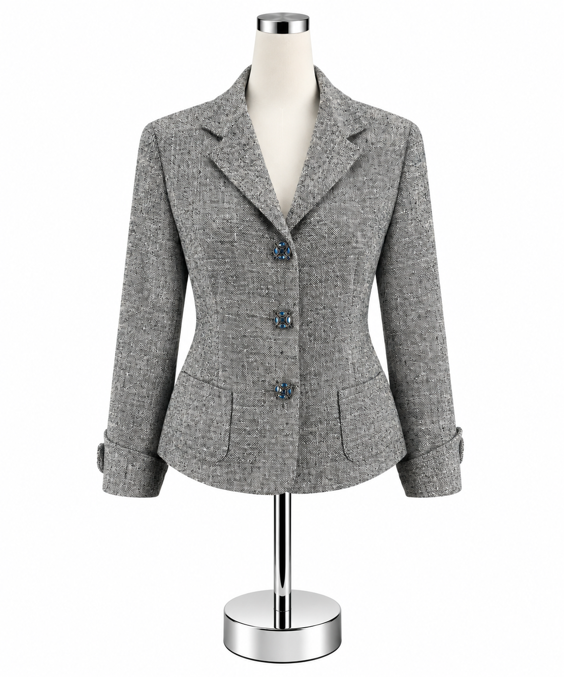 Josephine Chaus 100% Silk Speckled Blazer Jacket Blue &amp;amp; White Size 4