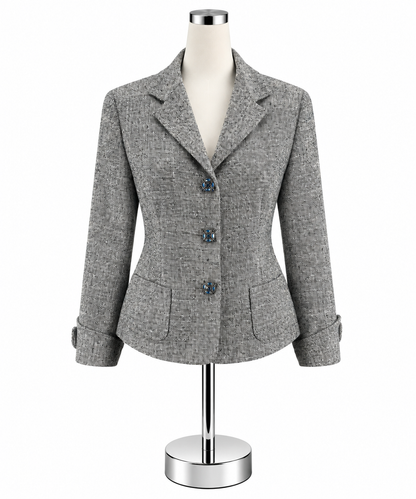Josephine Chaus 100% Silk Speckled Blazer Jacket Blue &amp;amp; White Size 4