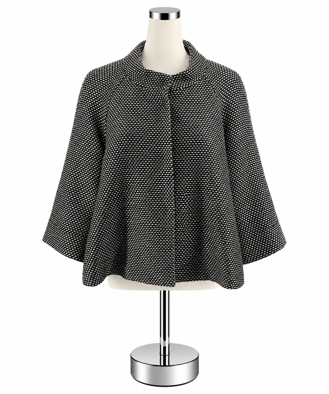 Laura Ashley Black &amp;amp; Silver Metallic Grid Knit Swing Jacket | Size Medium