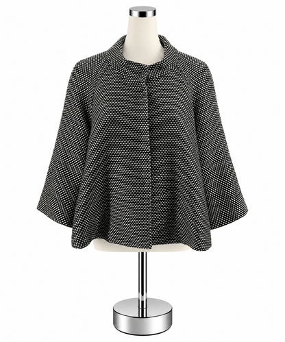 Laura Ashley Black &amp;amp; Silver Metallic Grid Knit Swing Jacket | Size Medium