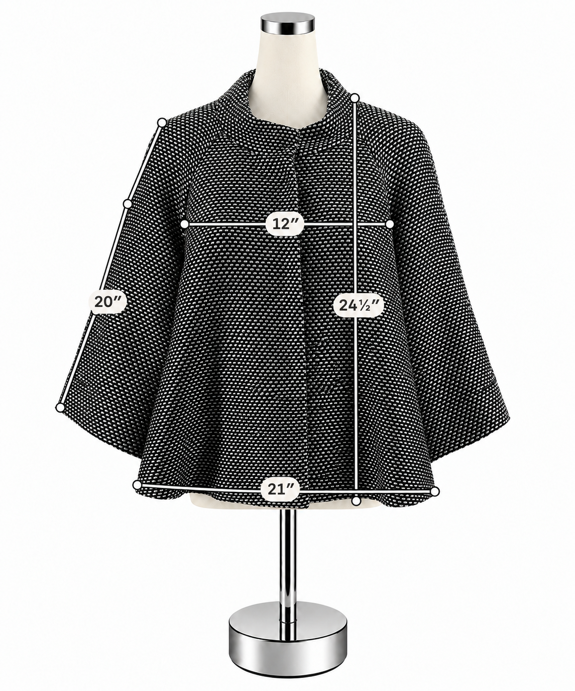 Laura Ashley Black &amp;amp; Silver Metallic Grid Knit Swing Jacket | Size Medium