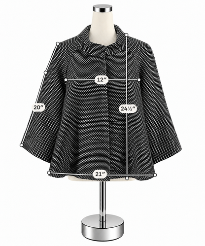 Laura Ashley Black &amp;amp; Silver Metallic Grid Knit Swing Jacket | Size Medium