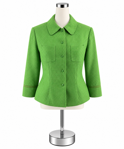 Etcetera Lime Green Micro-Check Peplum Blazer Jacket Size 4