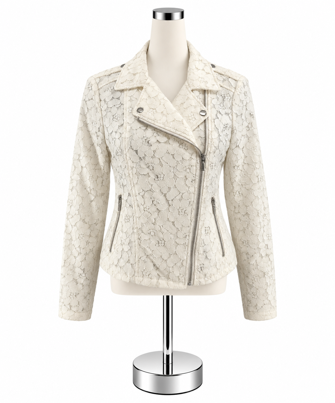 INC International Concepts Ivory Floral Lace Moto Jacket Size Medium