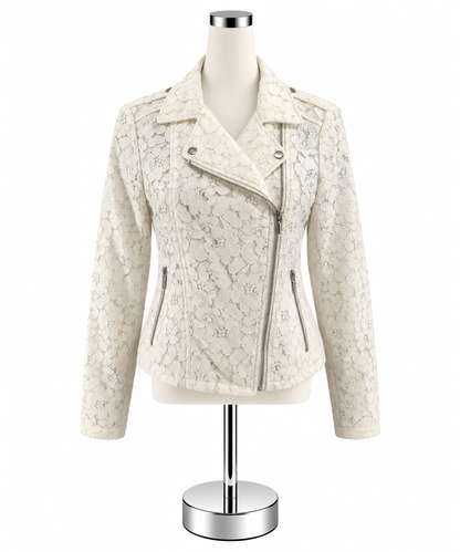 INC International Concepts Ivory Floral Lace Moto Jacket Size Medium