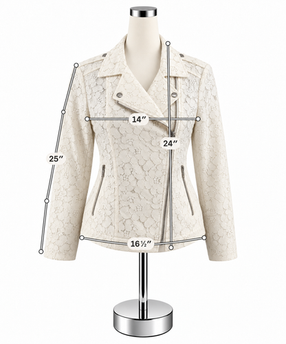 INC International Concepts Ivory Floral Lace Moto Jacket Size Medium