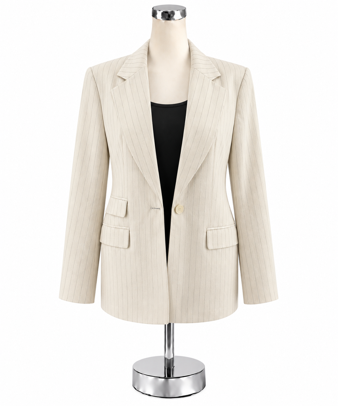 Banana Republic Cream Pinstripe Single Button Blazer | Size 10 | Career